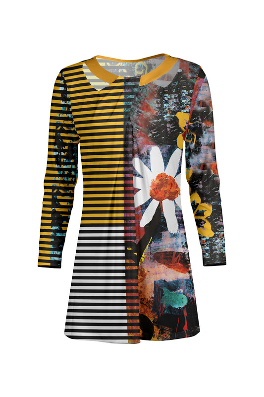 Front Twist Patched Tunic-Yellow White
