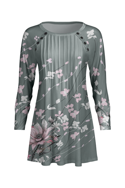 Pleated Front Button-Detail Tunic-Black White