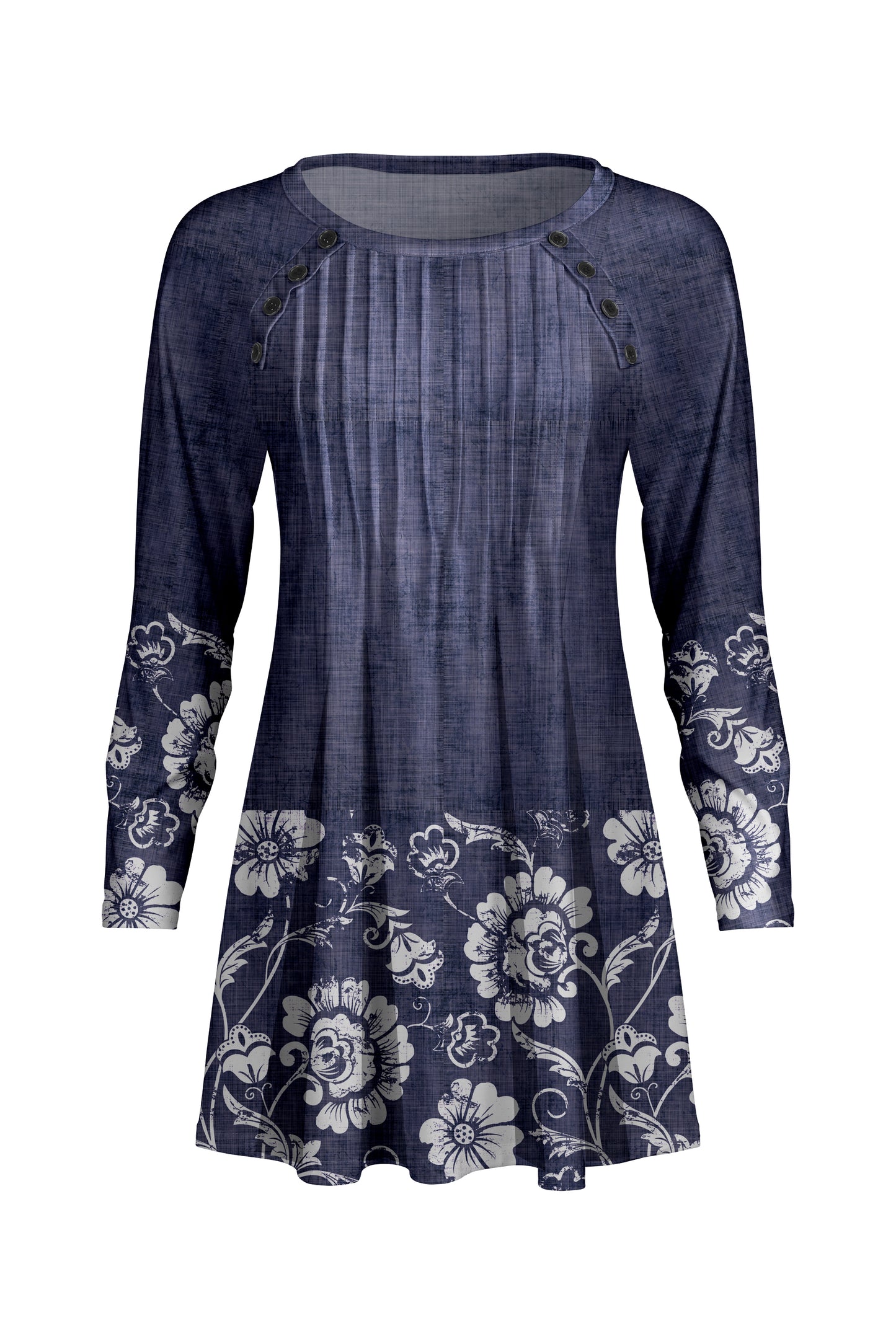 Pleated Front Button-Detail Tunic-Black White