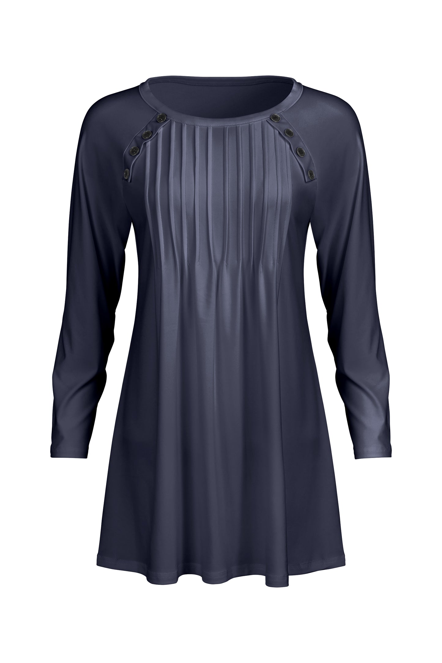 Pleated Front Button-Detail Tunic-Olive