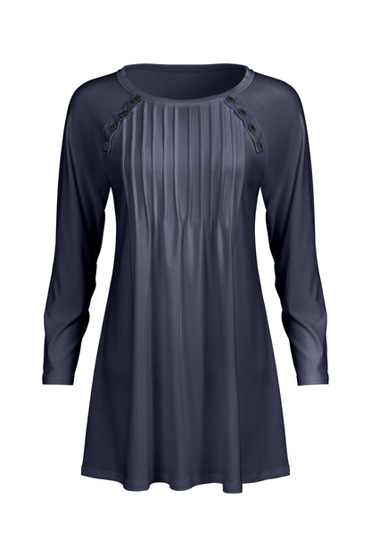 Pleated Front Button-Detail Tunic-Olive