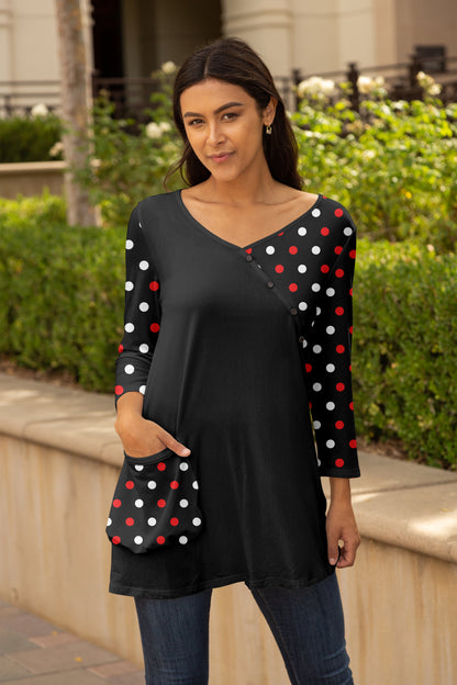 Patched Tunic with Pop Pocket-Black Red Plaids