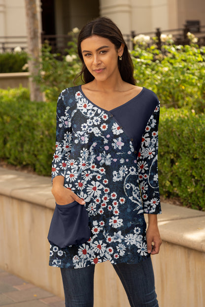 Patched Tunic with Pop Pocket-Brown