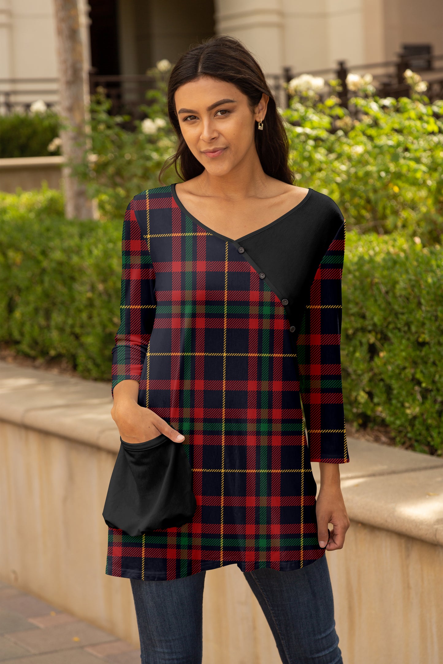 Patched Tunic with Pop Pocket-Navy White