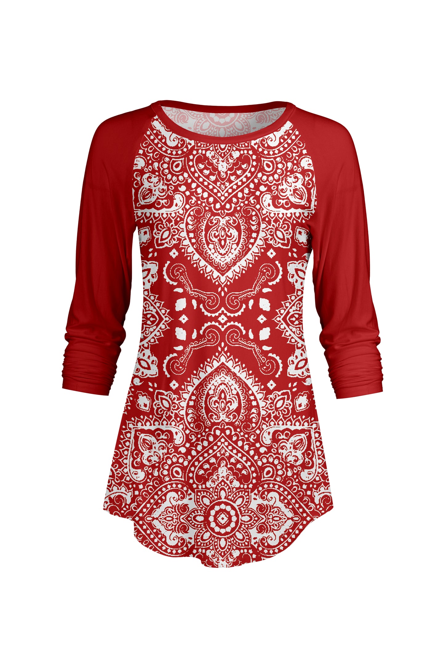 Bold Contrast Raglan Sleeve Tunic-Black Burgendy