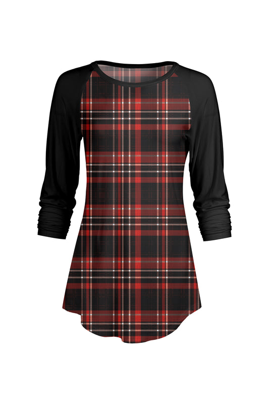Bold Contrast Raglan Sleeve Tunic-Black Burgendy