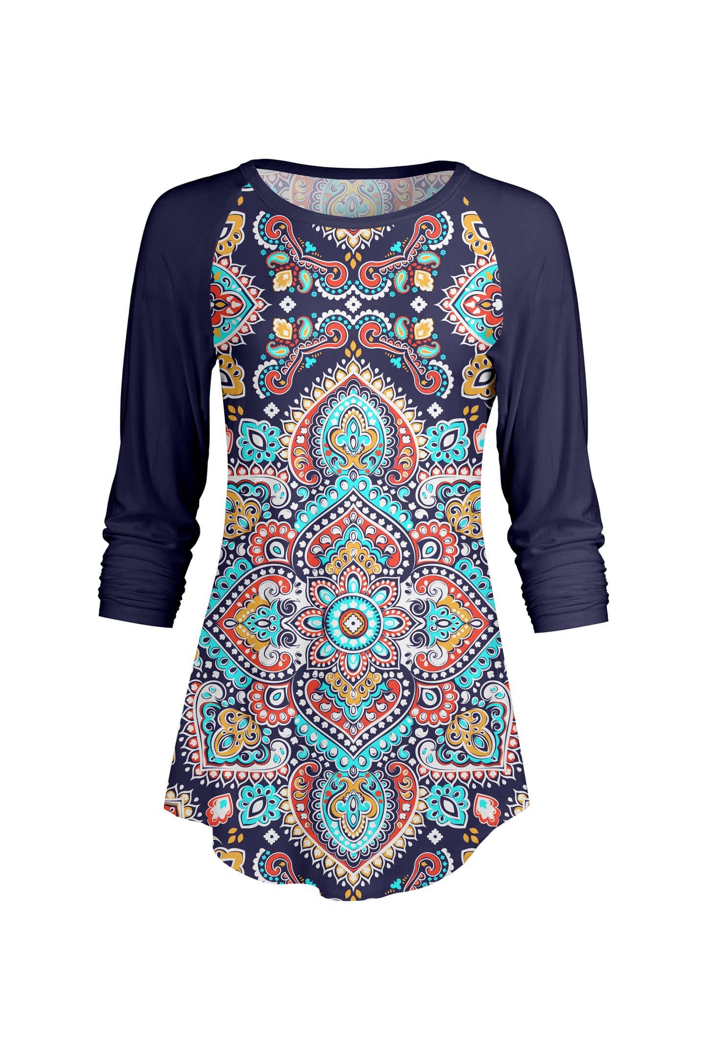 Bold Contrast Raglan Sleeve Tunic-Black Burgendy