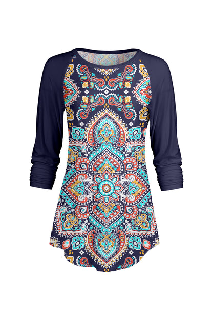 Bold Contrast Raglan Sleeve Tunic-Black Burgendy