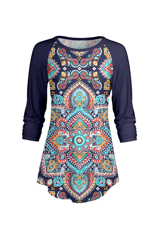 Bold Contrast Raglan Sleeve Tunic-Black Turquoise