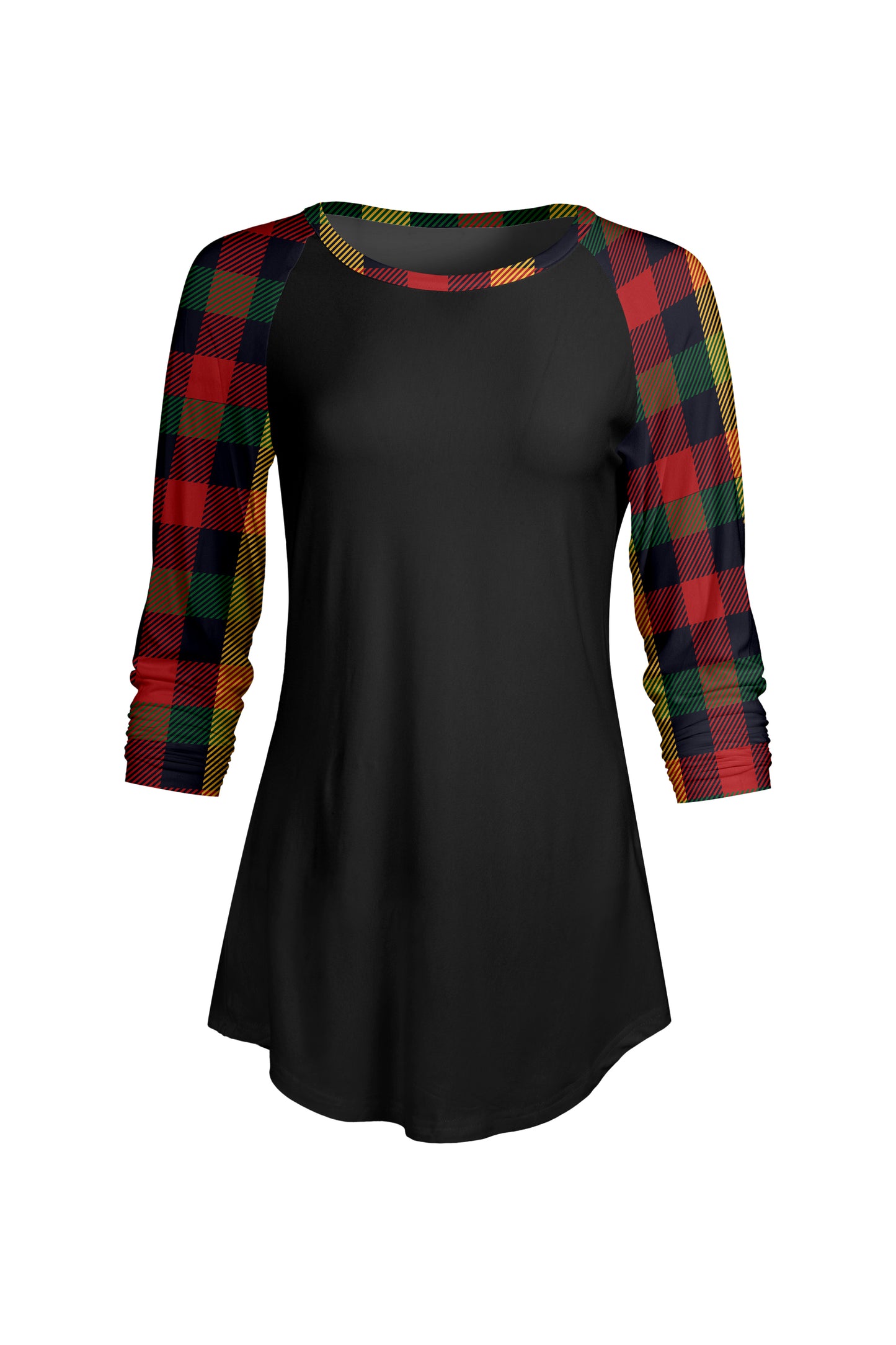 Bold Contrast Raglan Sleeve Tunic-Black Burgendy