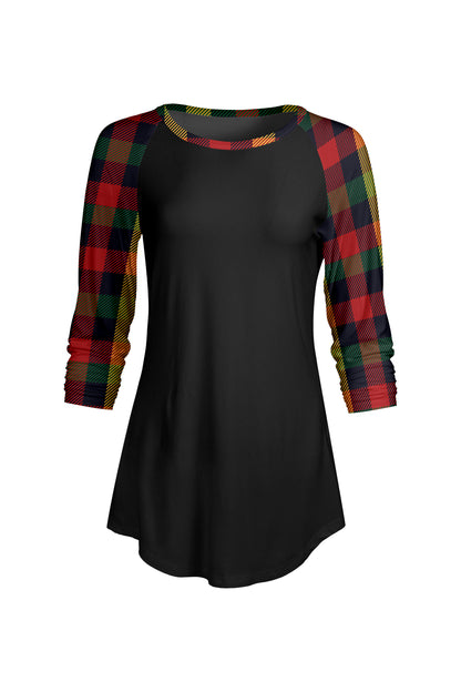 Bold Contrast Raglan Sleeve Tunic-Black Burgendy
