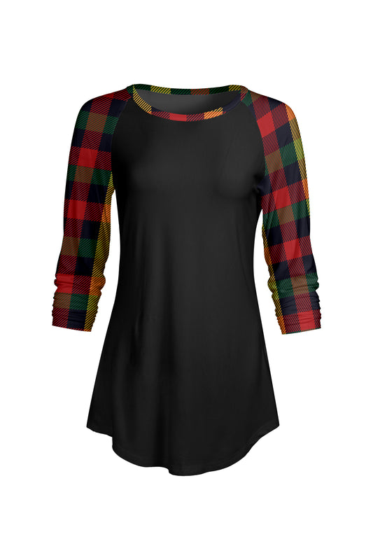 Bold Contrast Raglan Sleeve Tunic-Black Red