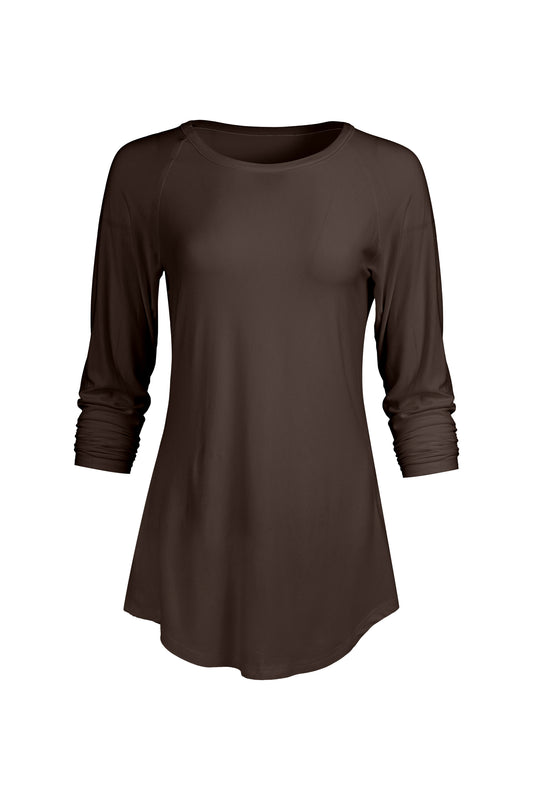 Bold Contrast Raglan Sleeve Tunic-Brown
