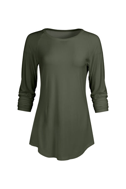 Bold Contrast Raglan Sleeve Tunic-Olive