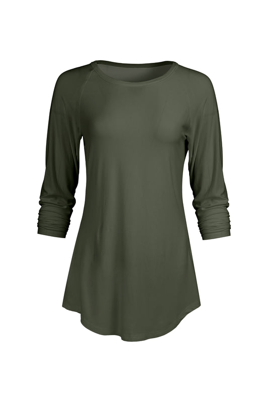 Bold Contrast Raglan Sleeve Tunic-Olive