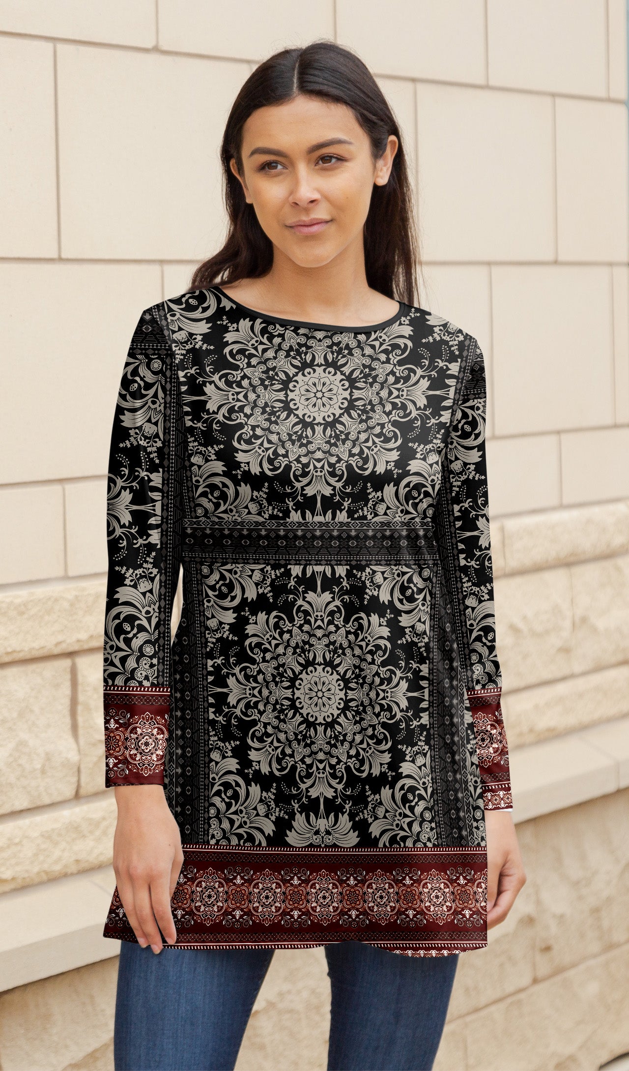 Bold Print Flowy Tunic-Purple Yellow