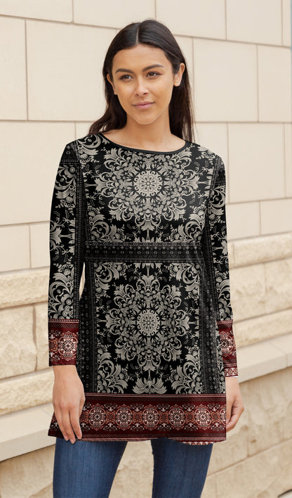 Bold Print Flowy Tunic-Purple Yellow