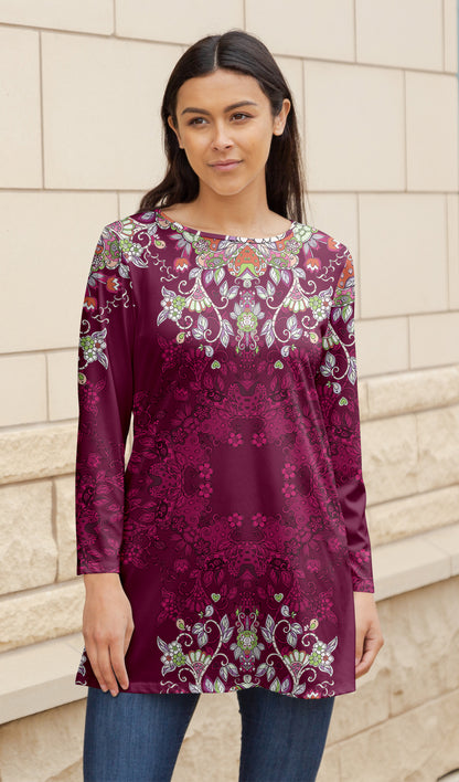 Bold Print Flowy Tunic-Purple Yellow