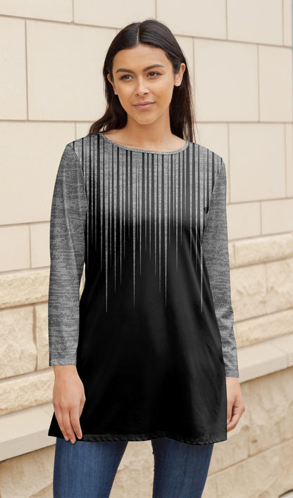 Bold Print Flowy Tunic-Black White