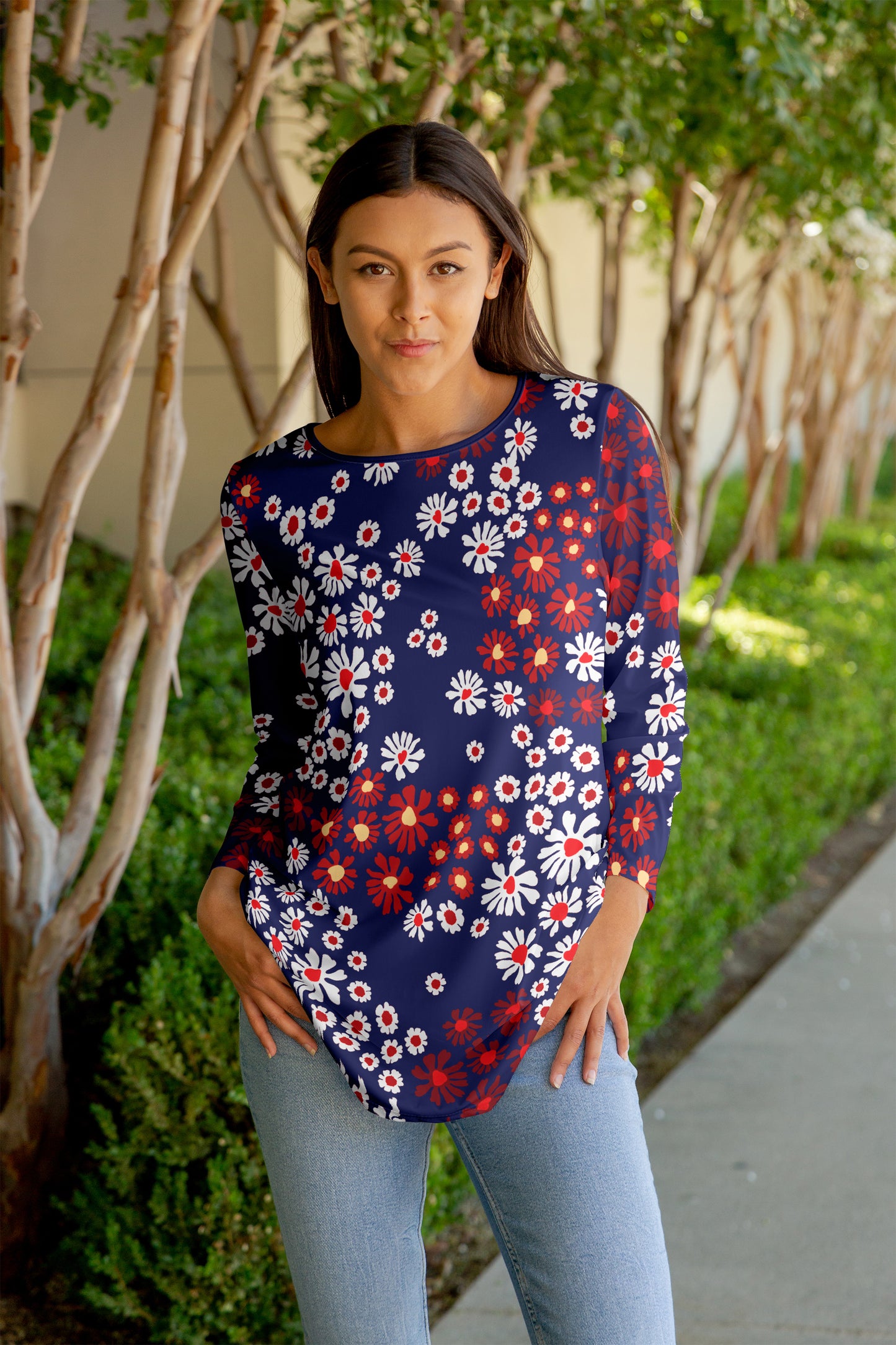 Bold Print Flowy Tunic-Brown Beige