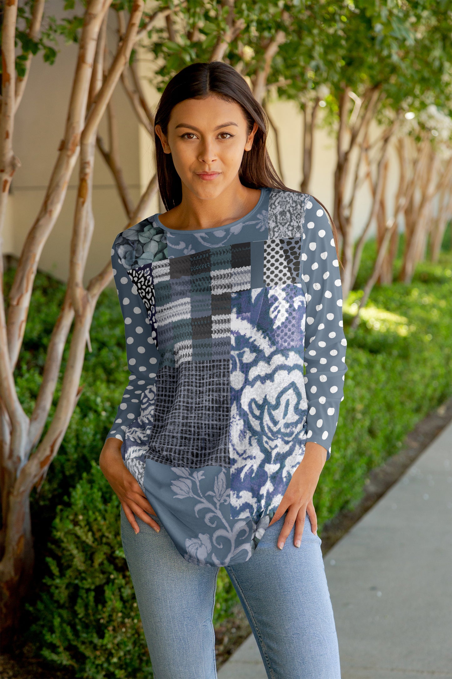 Bold Print Flowy Tunic-Brown Beige