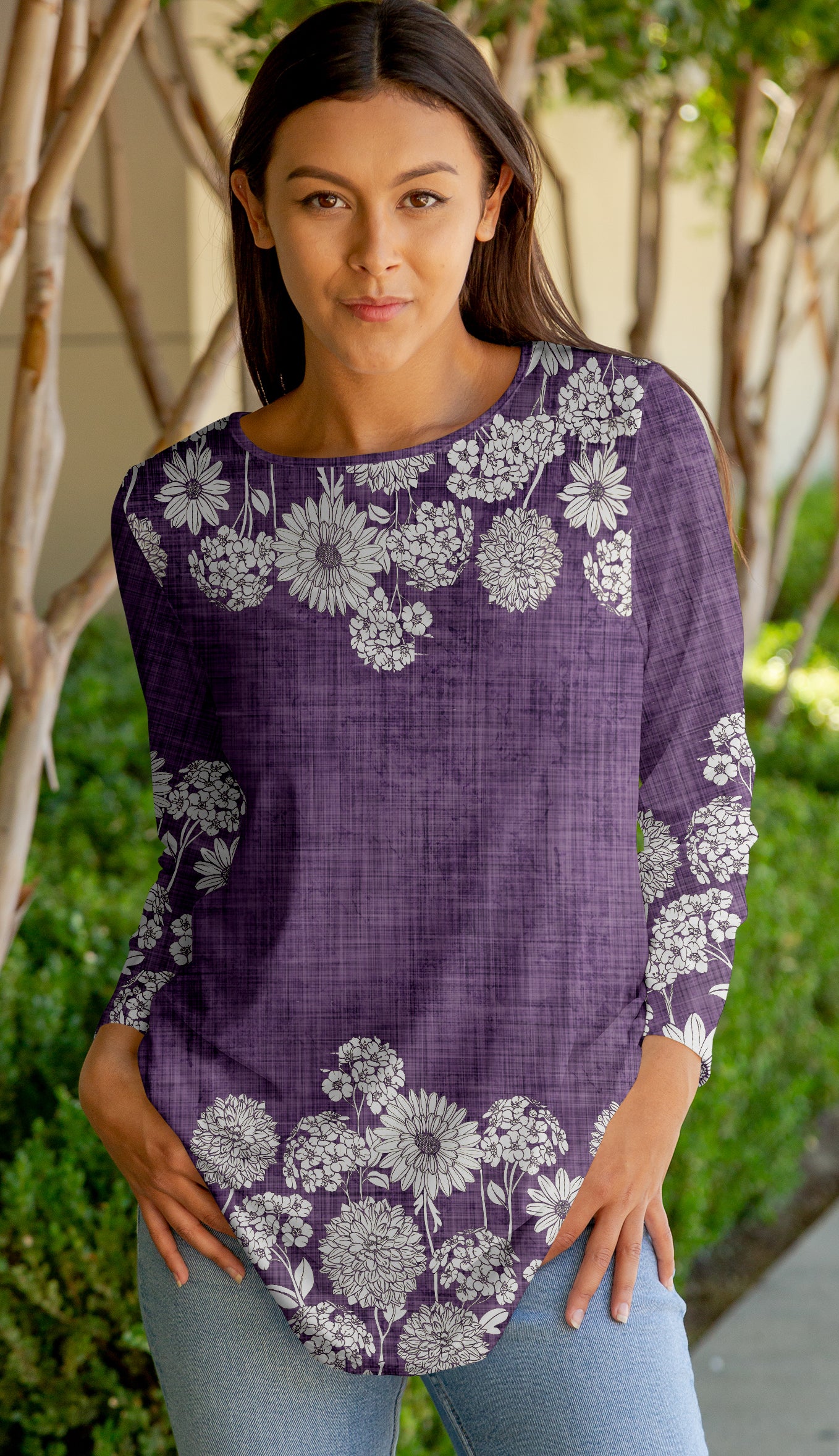 Bold Print Flowy Tunic-Purple Yellow