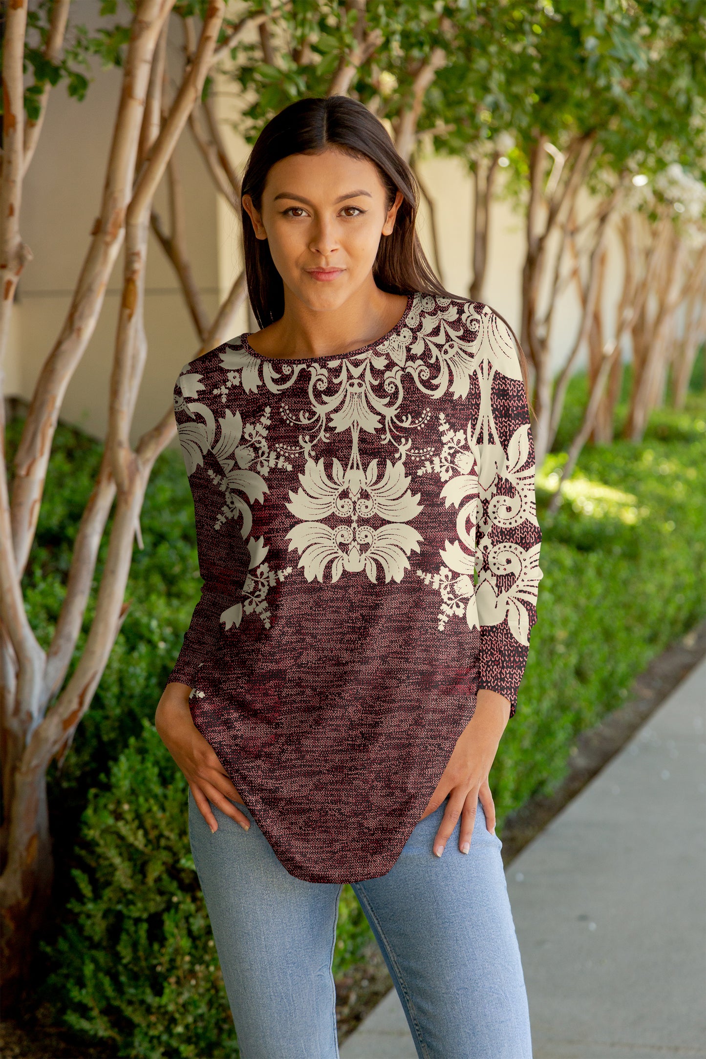 Bold Print Flowy Tunic-Black Red