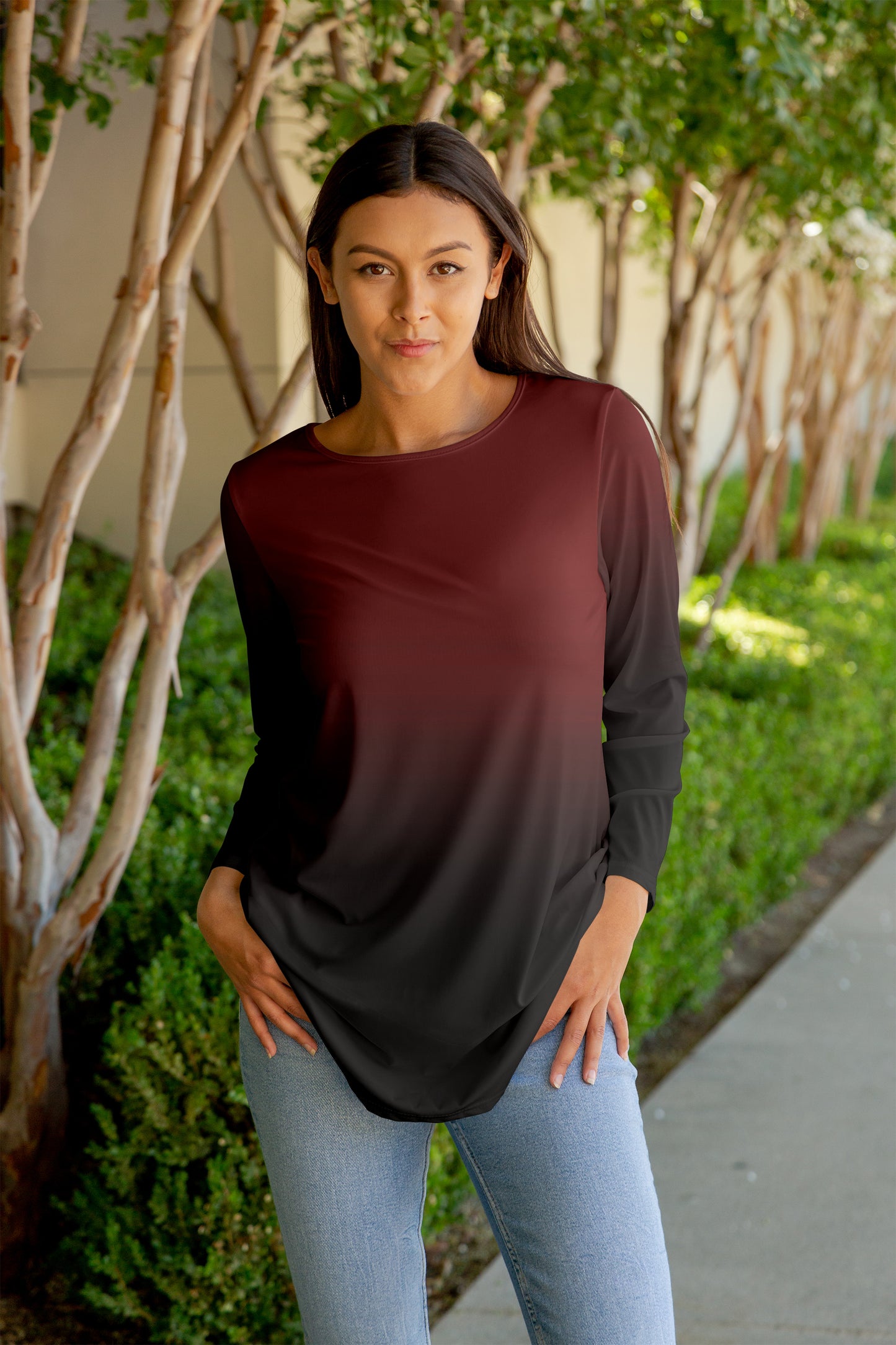 Bold Print Flowy Tunic-Black Red