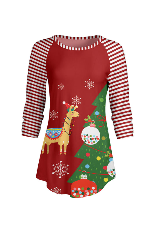 Bold Contrast Raglan Sleeve Tunic-Red Green