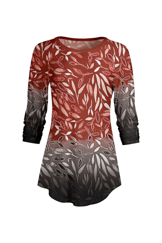 Bold Contrast Raglan Sleeve Tunic-Red Brown