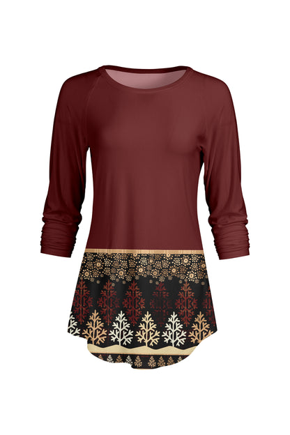 Bold Contrast Raglan Sleeve Tunic-Black Burgendy