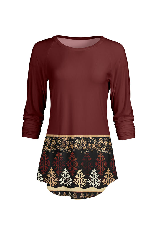 Bold Contrast Raglan Sleeve Tunic-Burgendy Red