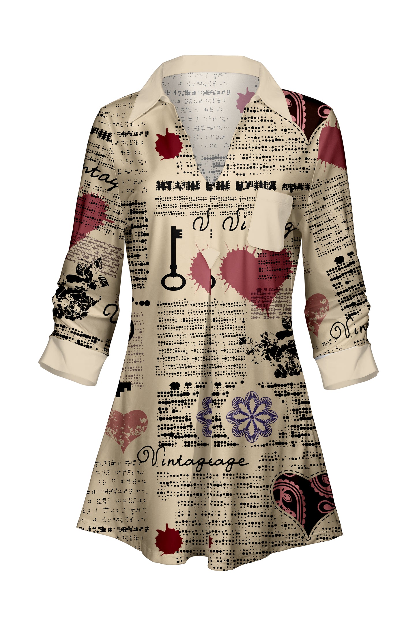 Classic Contrast Tunic-Brown Animal Dots