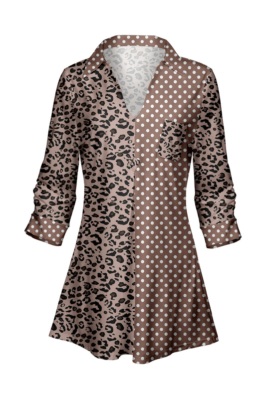 Classic Contrast Tunic-Brown Animal Dots