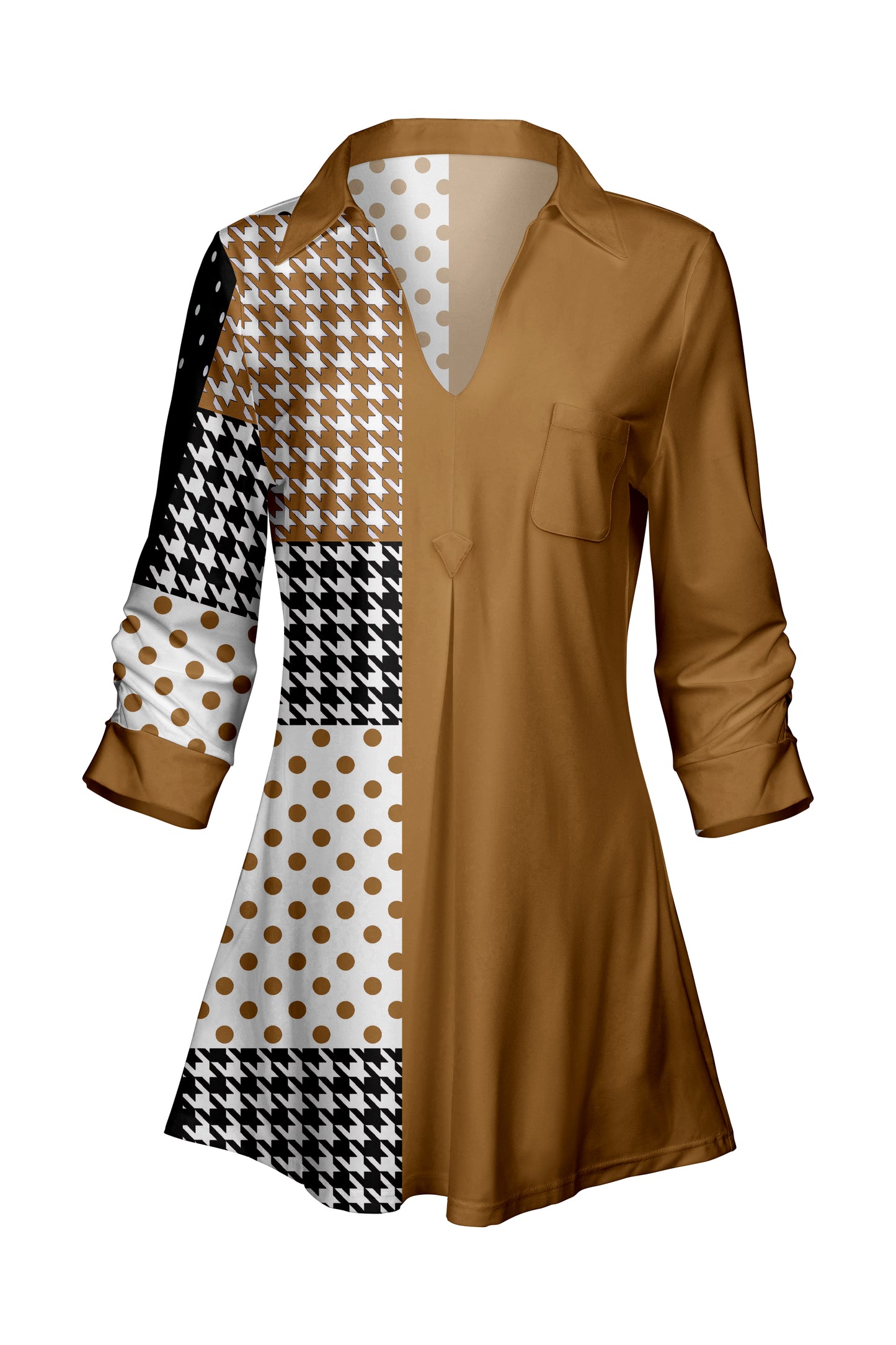 Classic Contrast Tunic-Brown Animal Dots