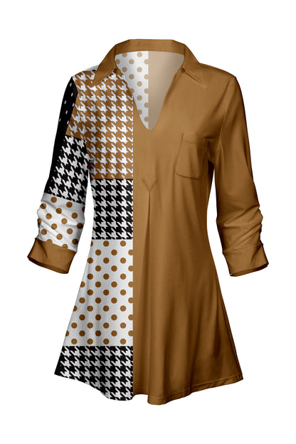 Classic Contrast Tunic-Brown Animal Dots