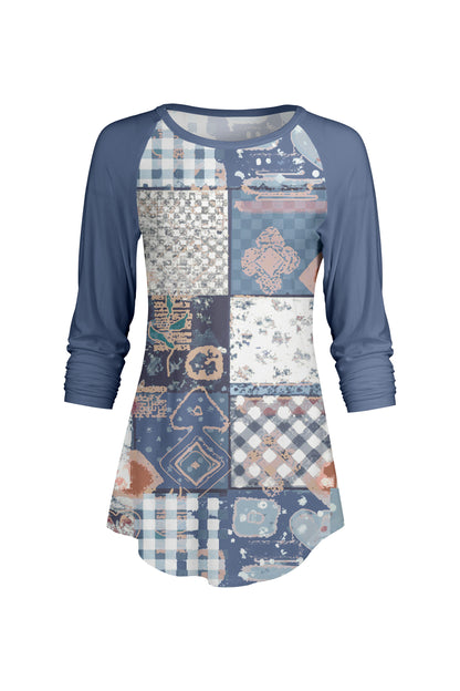 Bold Contrast Raglan Sleeve Tunic-Yellow White Floral