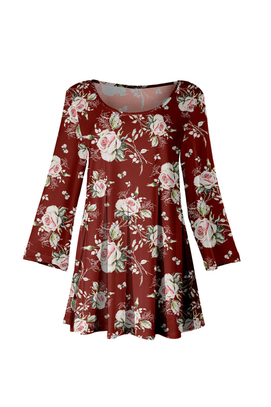 Bold Print Tunic-Burgendy Pink Flower