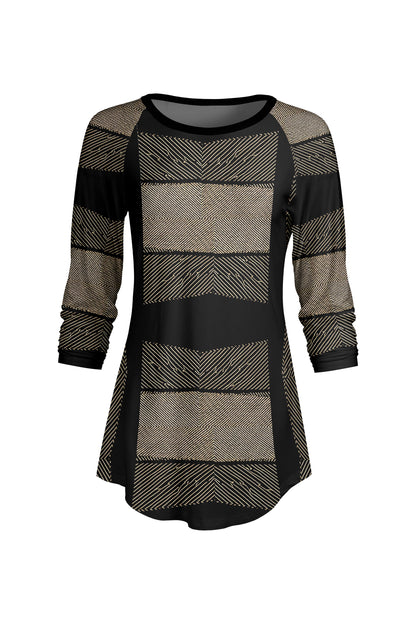 Bold Contrast Raglan Sleeve Tunic-Yellow White Floral