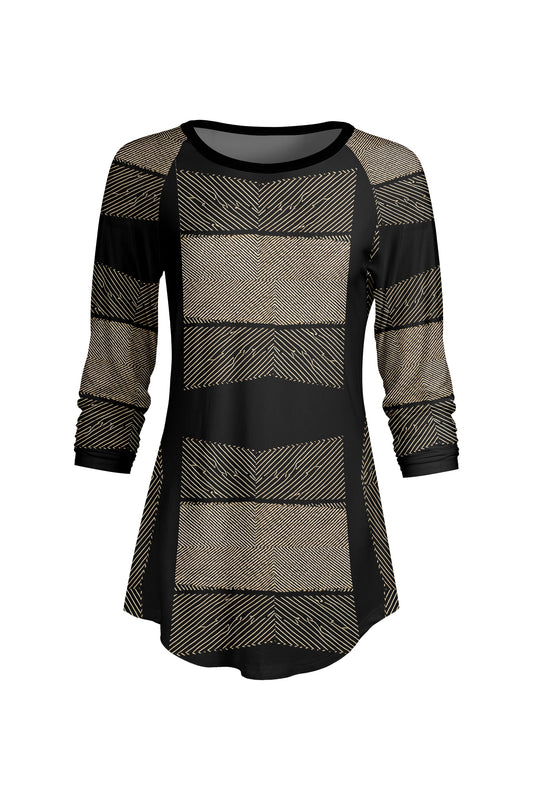 Bold Contrast Raglan Sleeve Tunic-Brown Black