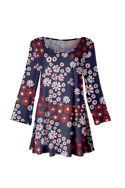 Bold Print Flowy Hem Tunic-Burgendy Pink Floral