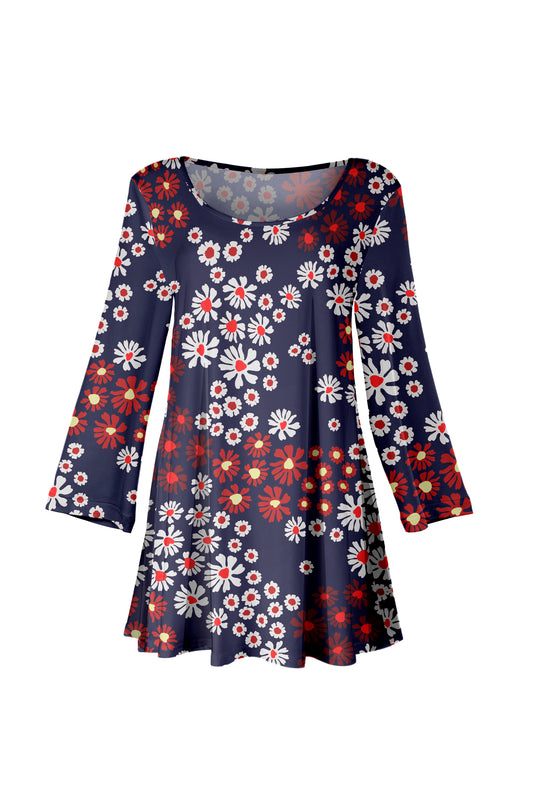 Bold Print Flowy Hem Tunic-Navy Multi