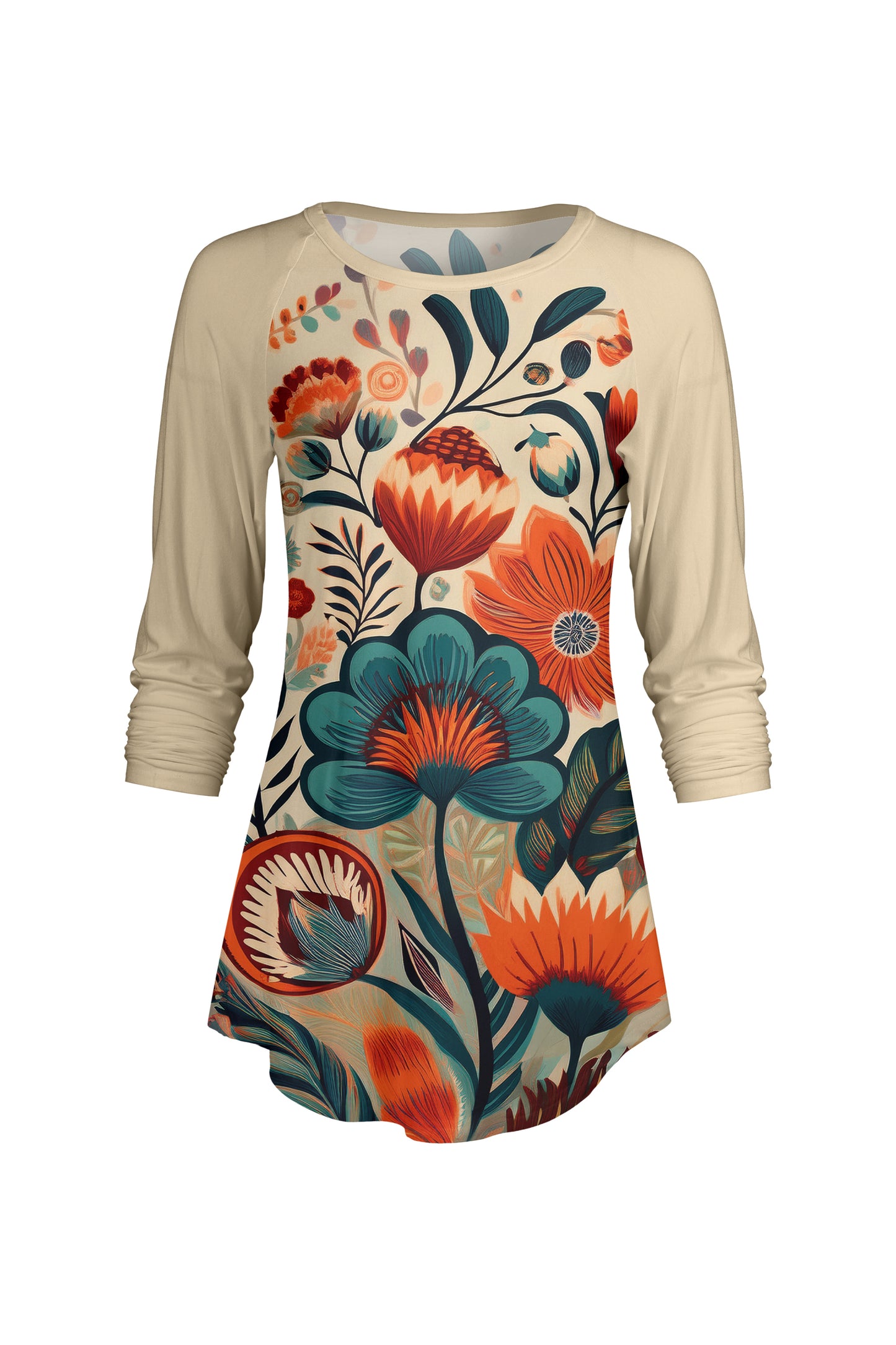 Bold Contrast Raglan Sleeve Tunic-Yellow White Floral