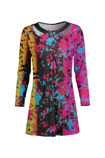 Front Twist Patched Tunic-Black Pink