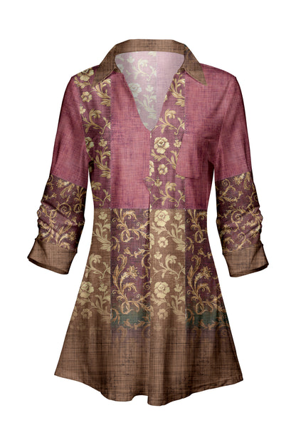 Classic Contrast Tunic-Brown Animal Dots