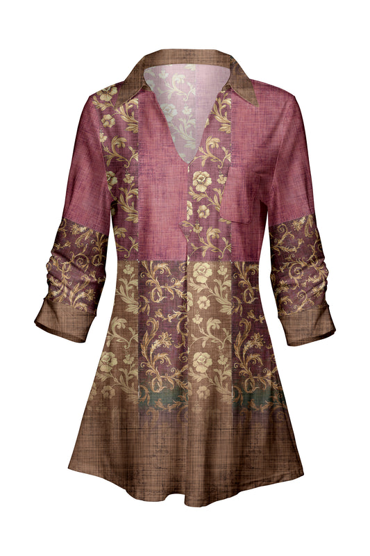 Classic Contrast Tunic-Brown Gold