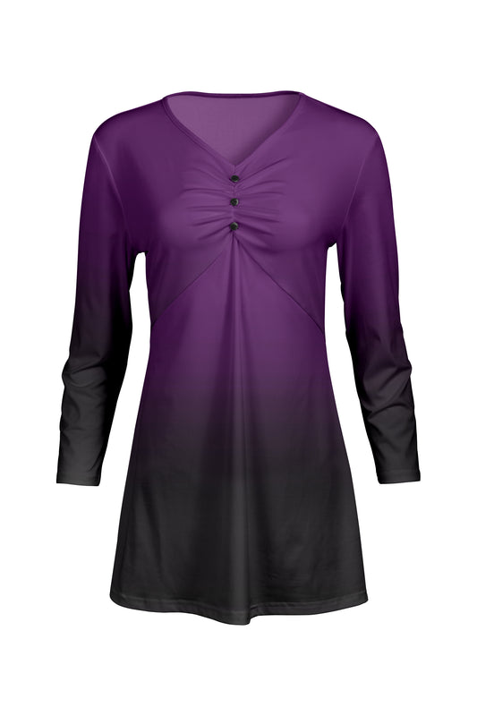 Classic Gathered Front Patched Tunic-Purple Black Gradien