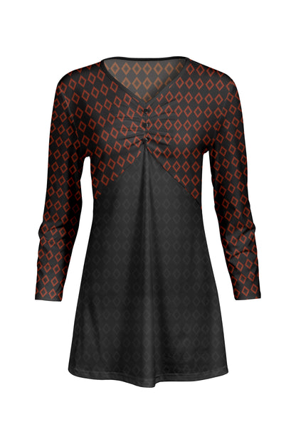 Classic Gathered Front Patched Tunic-Red Black