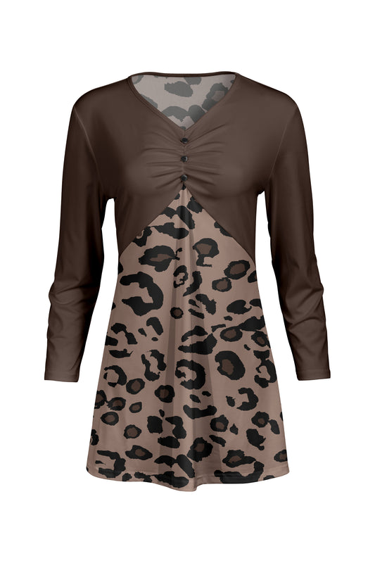 Classic Gathered Front Patched Tunic-Brown Animal