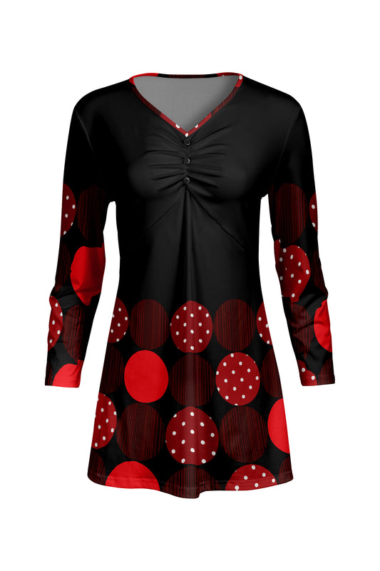 Classic Gathered Front Patched Tunic-Black Red